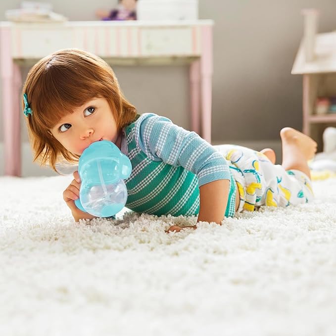 Munchkin Weighted Straw Sippy Cups for Toddlers 7oz, Leak Proof, Easy to Hold-Great toddler cups with straws, Supports Straw-use Education, Straw Cups (Blue/Green)