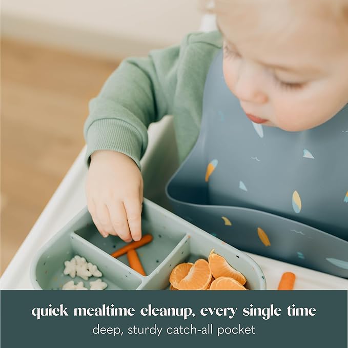AVA + OLIVER Waterproof Silicone Bib Set with Adjustable Neck Closure - Durable Silicone Bibs for Babies - Set of 2