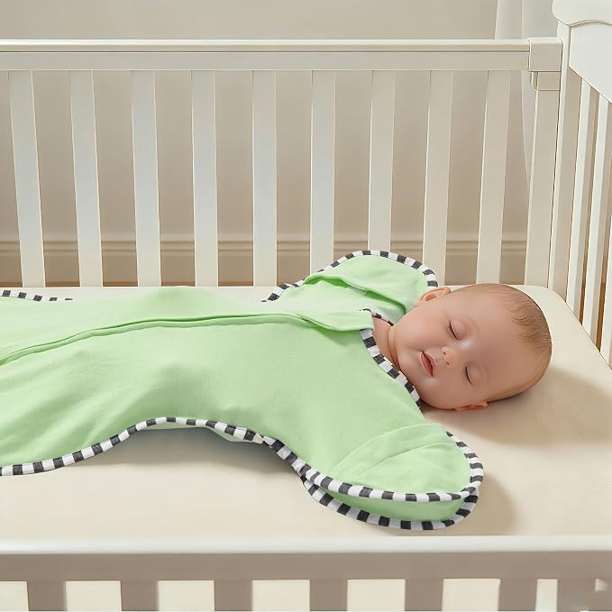 Soft Cotton Swaddle Blanket, Arms Up Baby Sleep Sack, Wearable Sleep Bag for Boys Girls (Green + Grey, M(3-6 Months))