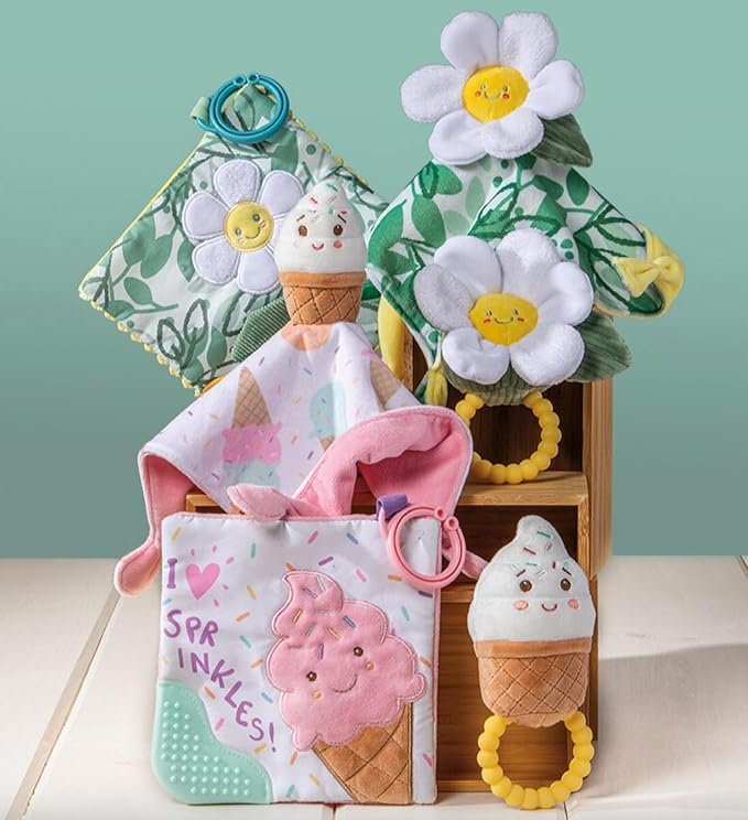 Mary Meyer Sweet Soothie Soft Baby Rattle with Teether Ring, 5-Inches, Daisy