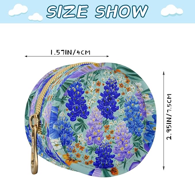 Pacifier Holder with Clip Pacifier Case for Diaper Bag Round Baby Pacifier Pouch Box Bag Portable Turquoise Bluebonnets Small Flowers