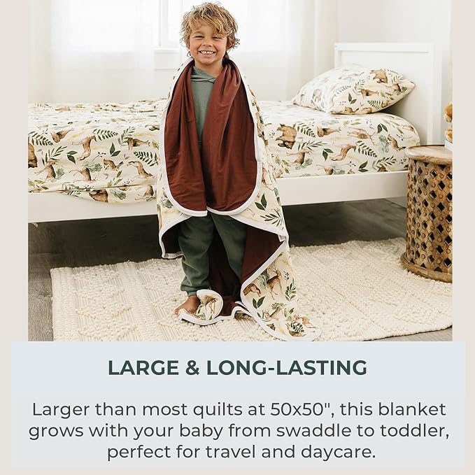 Pobibaby Premium Baby Blanket for Boys - Soft Stretchy Jersey Knit Cotton Quilt for Baby Boy, 3-Layer Crib Blanket and Toddler Blankets for Boys, 50x50 Soft Warm Cozy Nursery Bed (Wildlife Animal)