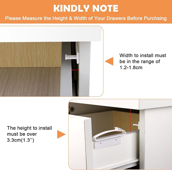 Coolrunner Child Safety Drawer Locks, 8 Pack Safety Invisible Drawer Latches with Strong Adhesive for Baby Care,Only fit for Some Drawer, Please See Below Before Buying