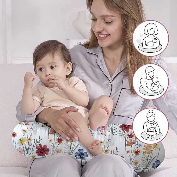 Little Grape Land Nursing Pillow,Upgraded Breast Feeding Pillow for Mom,Breastfeeding & Bottle Feeding for 0??6 Months, Soft Machine Washable Cover with Firm Filling,Spring Flower