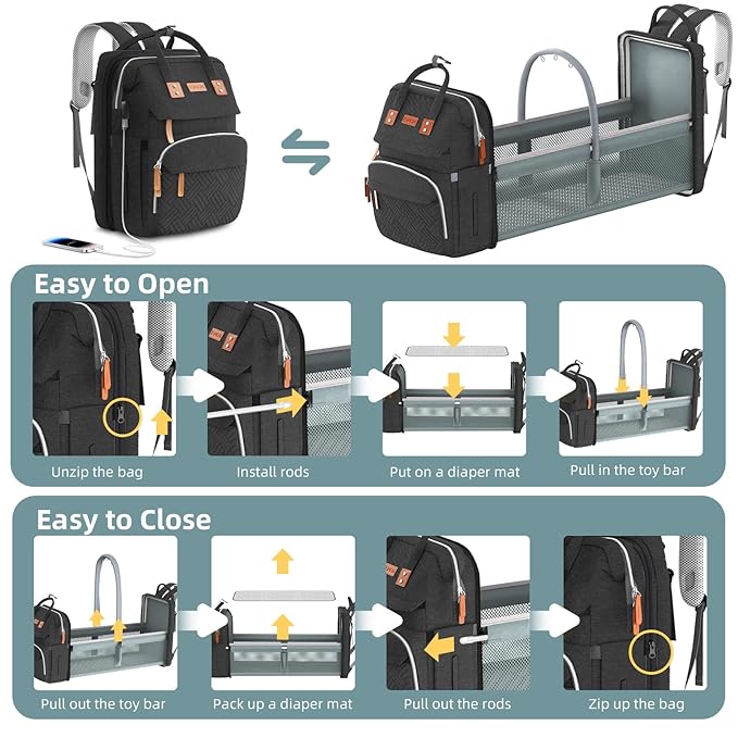 ISMGN Diaper Bag Backpack with Changing Station, Large Diaper Bag, Baby Bag, Multifunctional Diaper Bag, Black