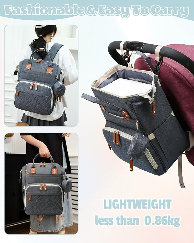 Diaper Bag Backpack with Changing Pad – Large Capacity, 16 Pockets, USB Port, Waterproof Travel Backpack for Mom & Dad – Bonus Pacifier Case - Gray
