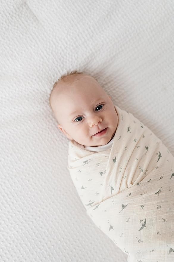 Ely's & Co. Muslin Swaddle Blanket 1-Pack for Baby Boy/Girl, 100% Cotton Muslin Extra Large Swaddle Receiving Blanket, 47?�x47??(Sage Bird)