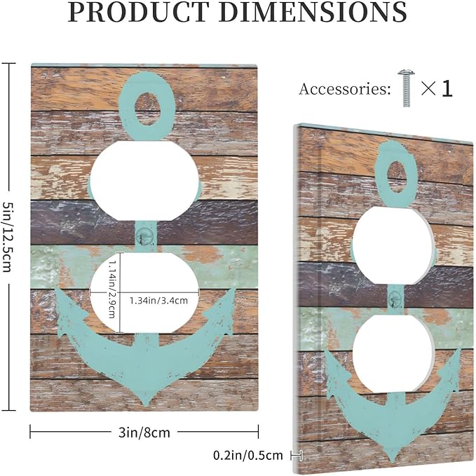Timeworn Marine Weathered Wood Rustic Nautical Anchor Outlet Covers 1 Gang Duplex Light Switch Cover Decorative Switch Plates Electrical Receptacle Faceplate Wall Plate for Farmhouse Home Decor