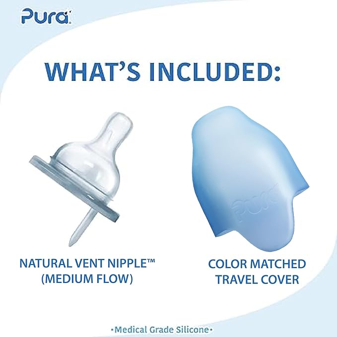 Pura Kiki 9oz/275ml Stainless Steel Infant Bottle w/Sleeve, Anti-Colic, 100% Plastic-Free, MadeSafe Certified, Medical-Grade Silicone, Medium-Flow Nipple, for Babies 3 Months & Up - Aqua