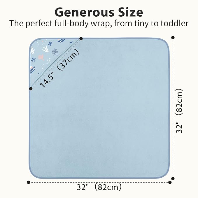 Hooded Baby Towels for Newborn,100% Cotton Baby Bath Towels with Hood for Infant Toddler Boy Girl, 2 Pack 32x32 Inch Soft & Absorbent Knit Terry Bath Essentials Blue Whale
