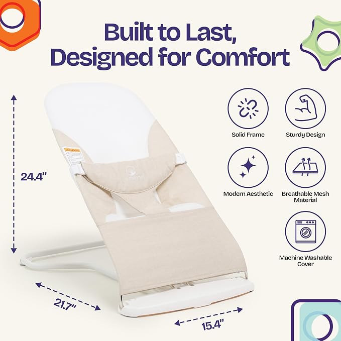 ComfyBumpy Ergonomic Baby Bouncer Seat - Safe, Portable Bouncing Chair with 3 Adjustable Height Positions - Infant Bouncy Seat Perfect for 8-20lbs Babies (Oatmeal)