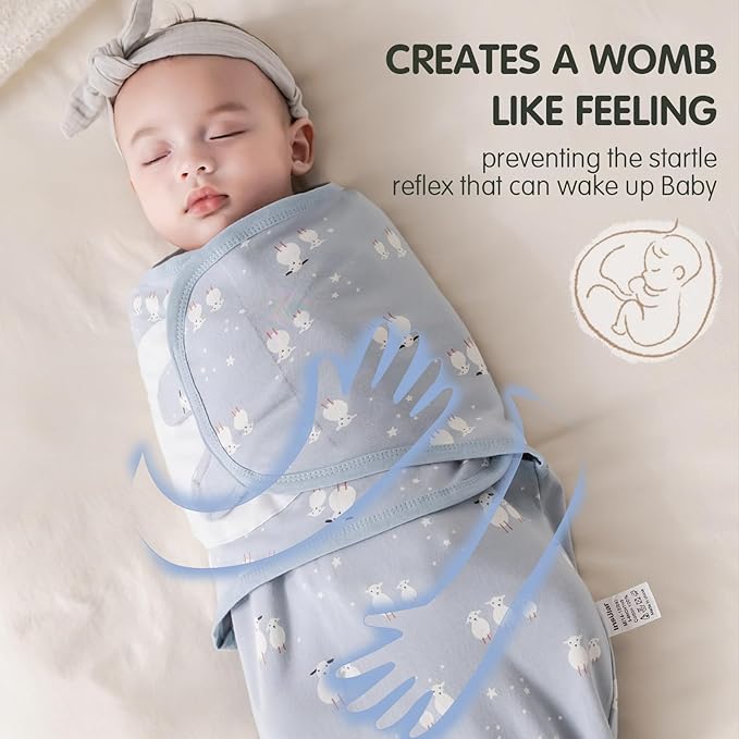 insular Baby Swaddle Wrap, Swaddle Blanket for Newborn and Infant, Adjustable Velcro Swaddling Set for Boy and Girl, Soft Cotton Baby Sleep Sack 3 Pack, Sheep, Medium(3-6 Month)