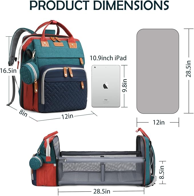 Diaper Bag Backpack with Changing Station, Waterproof for Mom & Dad, Newborn & Toddler Essentials, Insulated Bottle Pockets, Pacifier Case, Stroller Straps Included, Unisex（Multicolor）