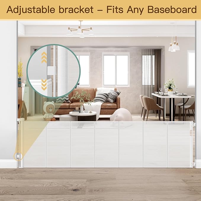 Reinforced 200 Inch Retractable Baby Gates Extra Wide Baby Gate for Large Openings, XL No Sag and Wrinkle Mesh Pet Gates for Wide Openings, Indoor/Outdoor 16 ft Retractable Garage Gate, White