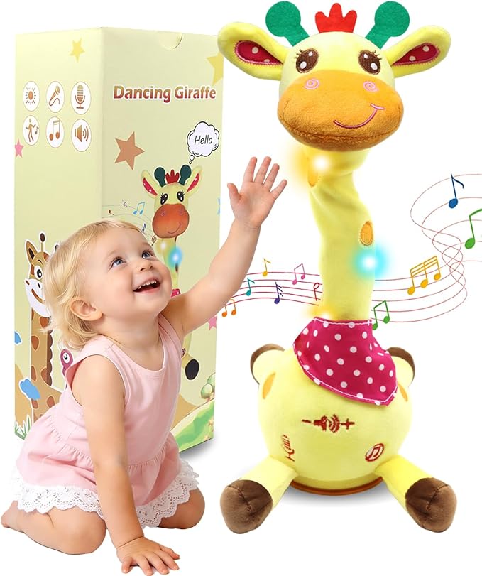 Pbooo Dancing Talking Giraffe Toy, Stuffed Animal Repeats What You Say, Electronic Musical Plush with Glowing Light, Interactive Baby Toys Gifts for Toddlers Kids Boys Girls 1 2 3 Years Old