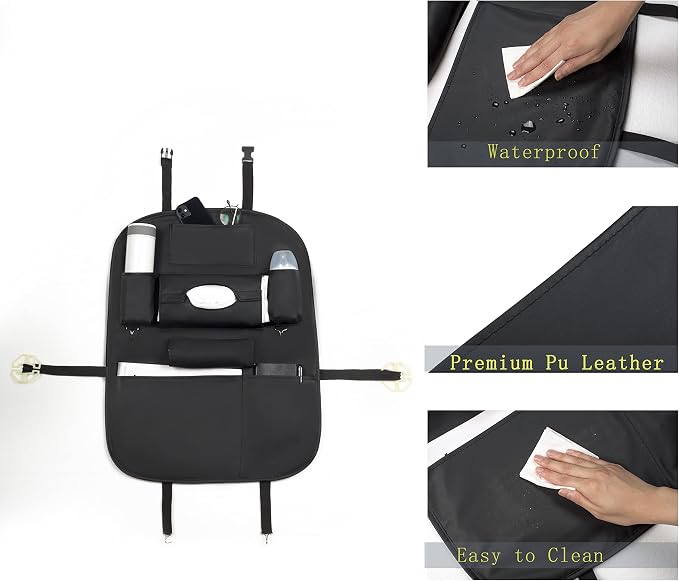 Backseat Car Organizer, PU Leather Kick Mats Back Seat Organizers Protector with Touch Screen Tablet Holder, Universal Car Back Seat Organizer for Kids with Storage Bag Holder