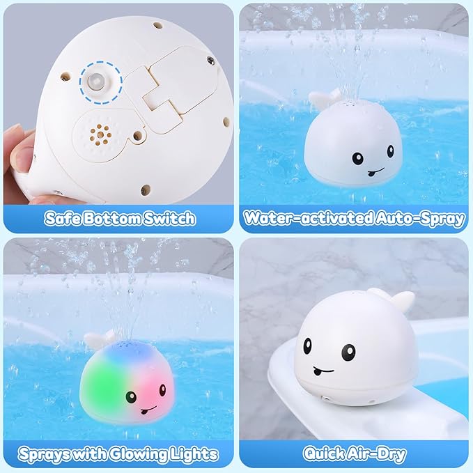 Baby Bath Toys for Kids Ages 1-3, Pool Water Toys for Baby 1 2 3 Year Boy Girl, Whale Bath Toy Sprinkler Light up Bath Toys for Babies 6-12 Months, Toddlers Bathtub Toys Baby Birthday Gifts