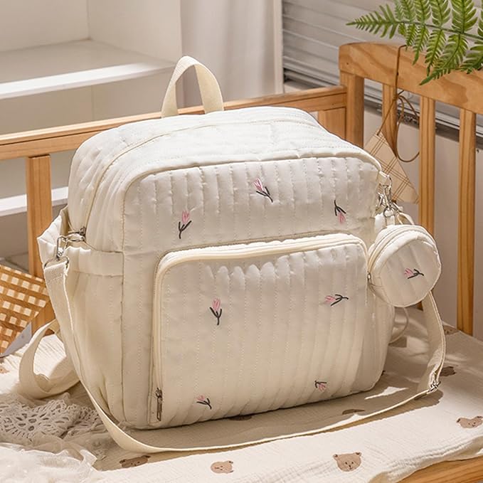 Cute Diaper Bag Pañaleras Para Bebe Baby Small Diaper Bag Backpack Bear Mom Bag with Changing Pad for Mom Dads (Tulip)