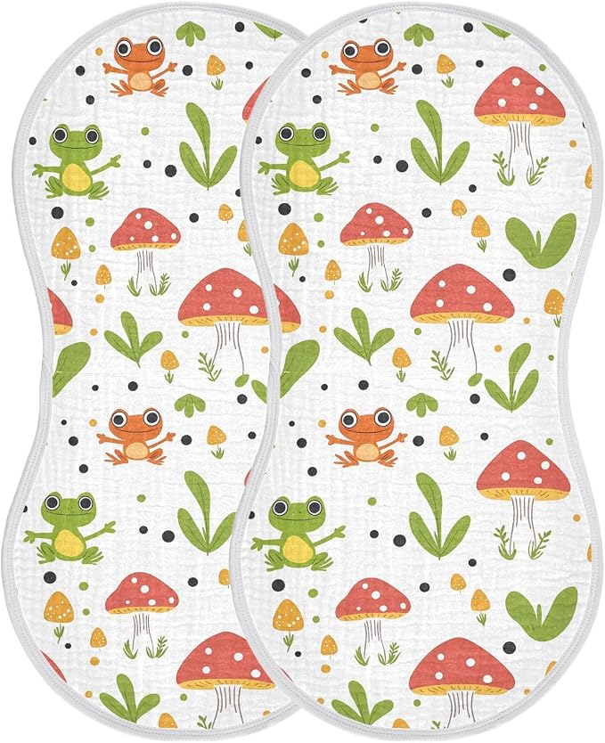 vvfelixl Baby Burp Cloths Frog Mushroom Cartoon Baby Newborn Cotton Burping Cloths Set Baby Washcloths 4 Pack