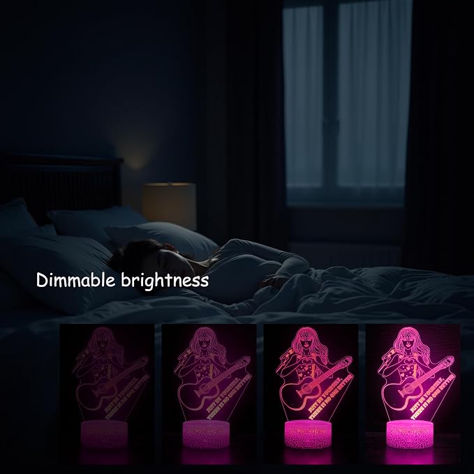Girls Gift Night Light, Singer Meme Girl Birthday Gift Guitar, 3D Lamp Gifts Toys for Girls with Taylor Quotes Merch Remote RGB Color Changing, Gifts for Fans, Music Lover, Christmas Birthday Women