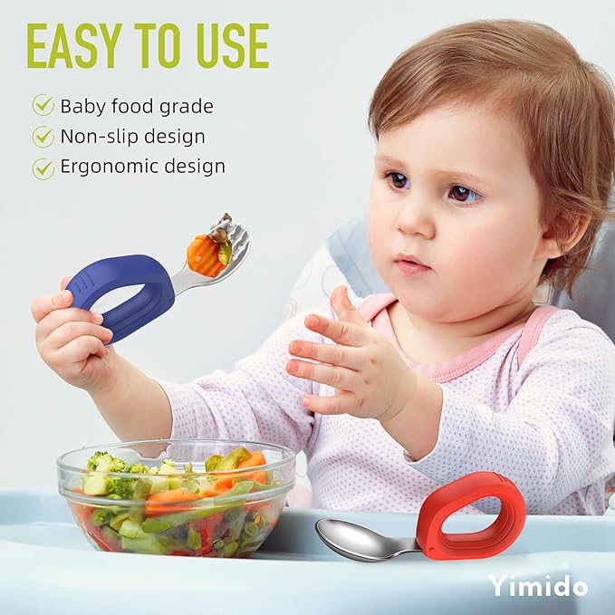 Toddler Utensils Baby Utensils Toddler Forks and Spoons Baby Forks and Spoons Set Kids Stainless Steel Silverware Set Children Safe Forks and Spoons self feedig-Dishwasher Safe(Red+Blue)