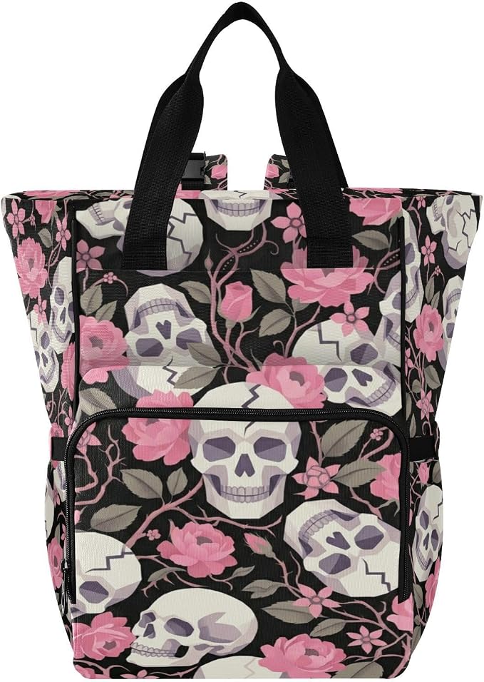 Geometric Skull Rose Diaper Bag – Large Capacity, Gift for Mom Dad