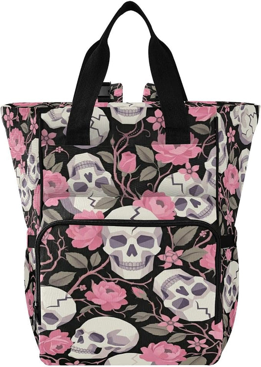 Geometric Skull Rose Diaper Bag – Large Capacity, Gift for Mom Dad