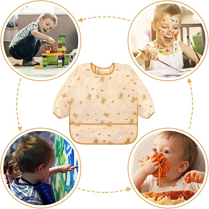 Accmor 5 Pack Long Sleeve Bibs, Baby Smock Waterproof Sleeved Bib Smock for Baby Toddler 6-36 Months