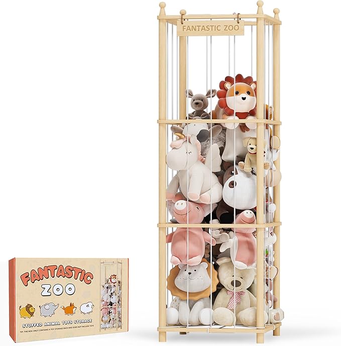 TOPMELON Stuffed Animal Zoo Storage, Cute Wooden Toys Tower for Kids, Large Capacity Plush Toy Organizer Holder for Playrooms & Children's Room (16.8??x 16.8??x 53.6??