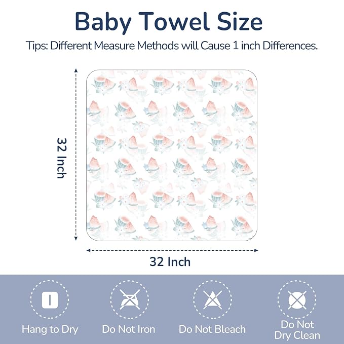 Baby Hooded Towel 2 Pack, Ultra Absorbent & Soft Muslin Baby Towel - 32 x 32 Inches, Baby Bath Towel for Newborns, Infants & Toddlers, Ideal for Bath Time, Pool & Beach