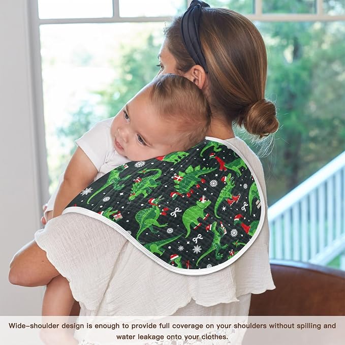 Muslin Baby Burp Cloths, Christmas Dinosaur Muslin Washcloths Baby Bibs Rags Comfy Soft Absorbent in for Newborn Boys and Girls 4 Piece 22 x 11 Inch