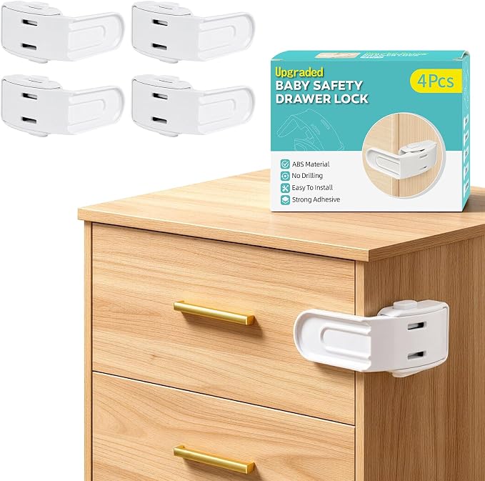 Baby Proofing Drawer Locks,Viaky Child Safety Cabinet Locks,No Drilling or Tools Required,Multi Use Baby Cabinet Latches for Drawers Cupboards Ovens Cabinets(4 Pack,White)