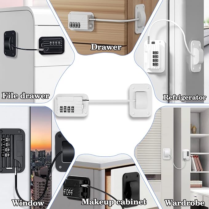 2 Pack Fridge Locks with Code for Refrigerator, Cabinets, Freezer, Drawers, Wardrobes, Closets, Windows, Freezer Doors. Child Safety Lock with Combination for Kids and Aldults