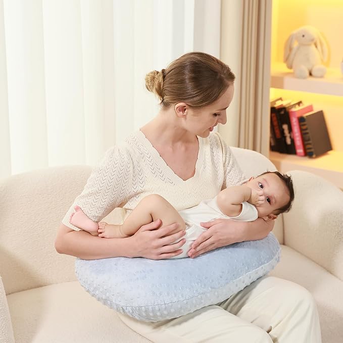 Nursing Pillow for Breastfeeding and Bottle Feeding More Support for Mom and Baby,Soft Newborn Nursing Baby Pillowï¼?Machine Washable (Light Blue)