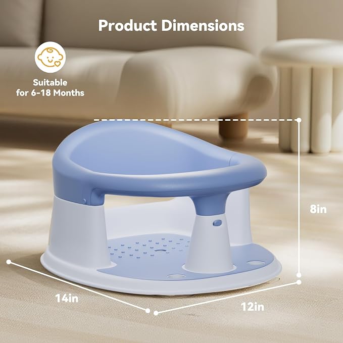 Baby Bath Seat for Babies 6 Months & Up - 360° Protection Baby Bath Chair with Temperature Alert & Cushion | Non-Slip Toddler Bathtub Seat | Newborn Infant Bath Tub Seats for Babies Sitting Up (Blue)
