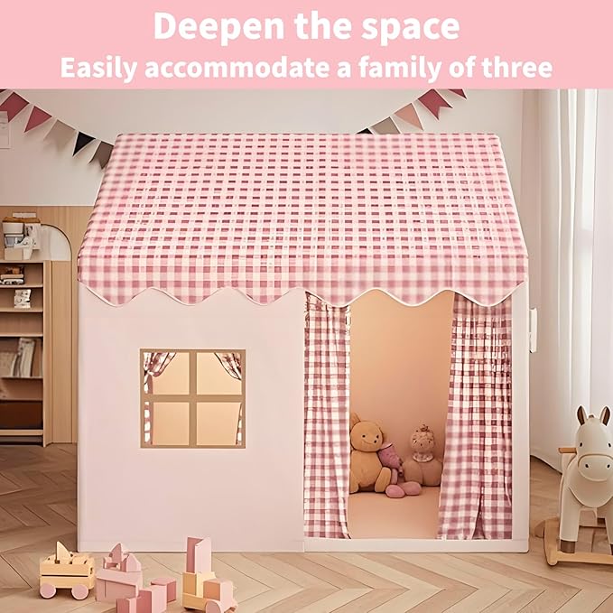 Large Kids Tent Kids Play Tent Toy hut Castle Game House Indoor and Outdoor Play House with Shining Stars Light Girls Birthday Present Party Decoration Secret Base Pink