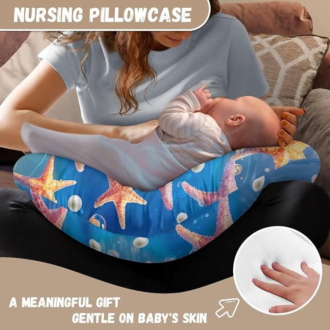 Starfish Feeding Pillow Cover Washable & Breathable Nursing Pillow Slipcovers Breastfeeding Newborn Feeding Cushion Cover Practical Gift, Best Choice for Mom Cover Only