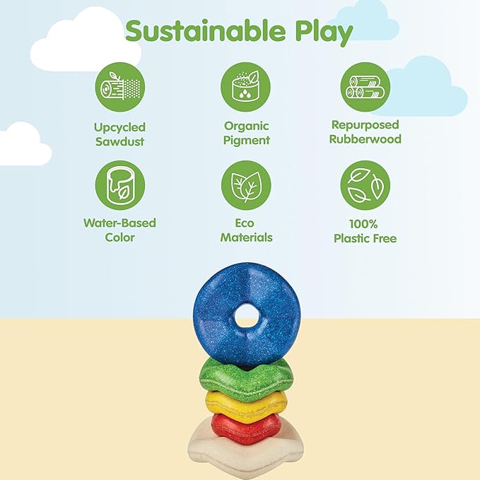 PlanToys® Wooden Wave Stacker | Montessori Stacking Toy for Imaginative Play, Fine Motor Skills and Coordination | Eco Friendly Baby Toy for Sensory and Problem Solving Development
