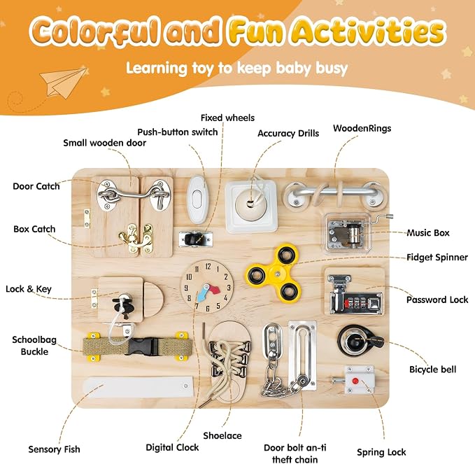 Busy Board for Toddlers 1 2 3 4 Year Old - Large Montessori Sensory Toys, Wooden Fidget Activity Board for Boys and Girls, Motor Skills Gifts for ADHD & Autistic Children Kids