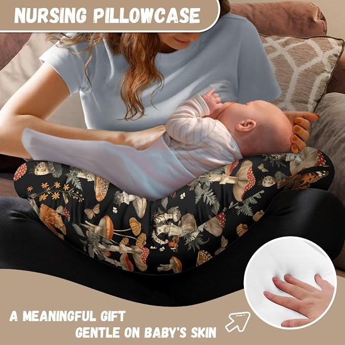 Mushroom Forest Nursing Pillow Cover for Baby Boys & Girls - Breastfeeding Moms Slipcovers Fits Original Support Pillow