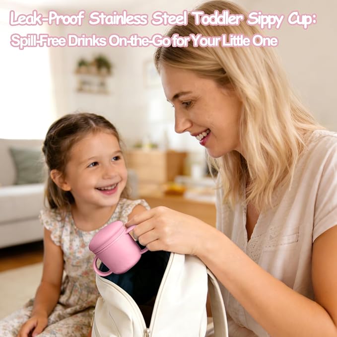 Mity rain 3-In-1 Stainless Steel Sippy Cup for 6+ Month Old, Baby Straw Cups for Toddlers 1-3 with Travel Lid, Silicone Straw, Replacement Straw & Cleaning Brush - 8oz Toddler Cups Spill Proof Set