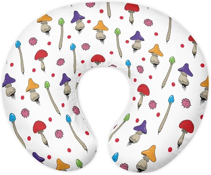 Nursing Pillow Cover Breastfeeding Pillow Slipcover, Colorful Mushroom,Nursing Pillow Case for Newborn Boys Girls, Soft Fabric Fits Snug On Infant, Washable & Breathable