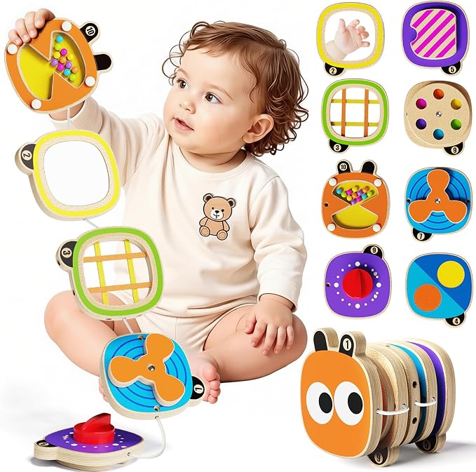 Montessori Busy Board Toys for 1 Year Old, Airplane Car Travel Toys for Toddlers 1-3, Sensory Activity Cube Toys for Fine Motor Skills, Baby Gifts for Boys Girls, Easter Basket Stuffers for Toddler