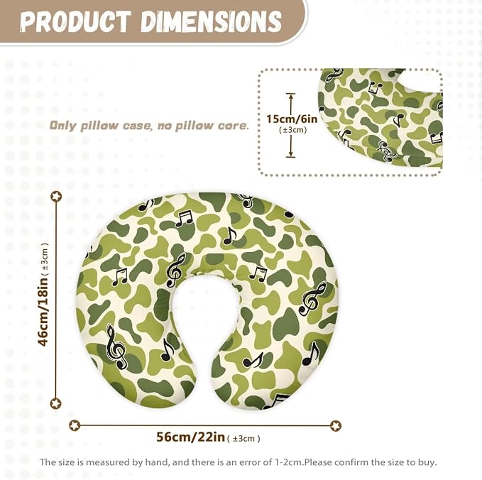 Green Camouflage Music Notes Nursing Pillow and Positioner Detachable Newborn Original Breastfeeding Slipcover Case Lightweight Head Support Protector Cushion Easy to Use