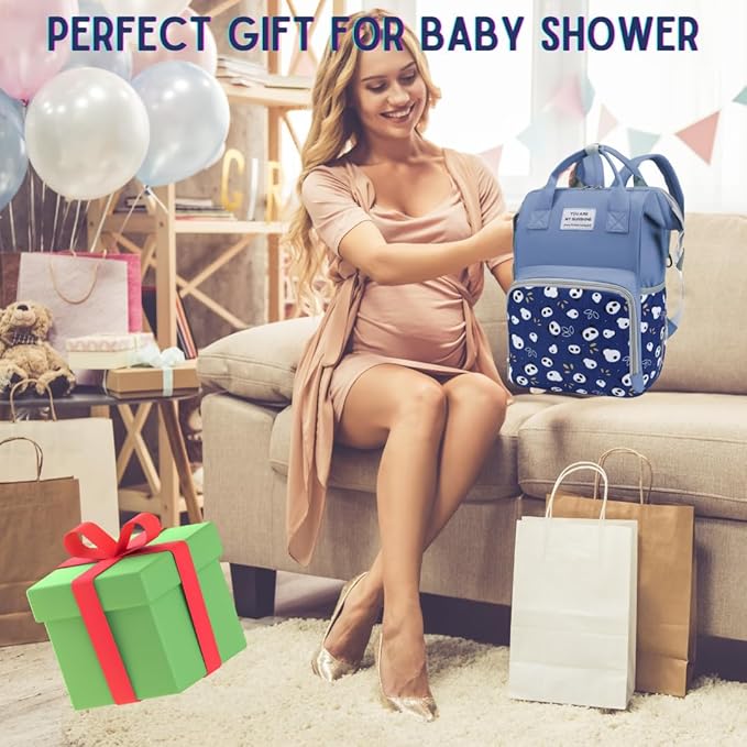 Small Diaper Bag Backpack for Baby Boy with Insulated Pockets, Stroller Straps. Blue Baby Bag for Mom Dad.