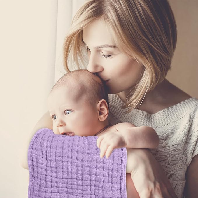 Looxii Muslin Burp Cloths 100% Cotton Muslin Cloths Large 20''x10'' Extra Soft and Absorbent 6 Pack Baby Burping Cloth for Boys and Girls (Purple)