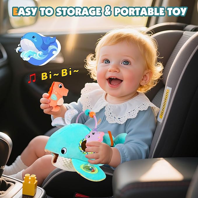 FREYBLI Baby Toys 6-12 Months - Soft Ocean Adventure Toy with Rattle, Crinkle Paper, Squeaker, Mirror - 6 Month Old Baby Toys Gifts, Baby Sensory Montessori Toys for 6 Month Old Boy Girl