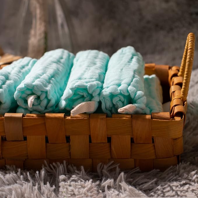 MUKIN Baby Washcloths - Natural Cotton Baby Wipes - Soft Newborn Face Towel for Sensitive Skin - 10 Pack 12x12 inches