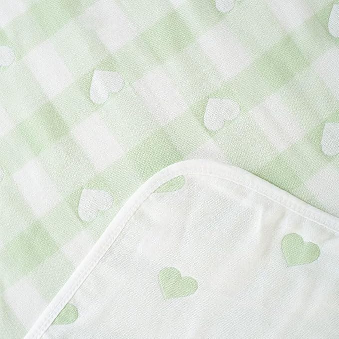 Baby Crib Blanket for Boys and Girls 3 Layer Muslin Cotton Bed Blanket with Lovely Heart Pattern Soft Children Checkered Bedding Breathable and Skin-Friendly