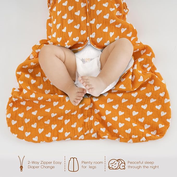 david's kids Muslin Cotton Baby Sleep Sack 0-6 Months, 2 Pack 100% Cotton Sleeping Bag for Summer, TOG 0.5 Baby Wearable Blankets with 2-Way Zipper, Soft Sleep Sacks for Newborn Infant, Rainbow